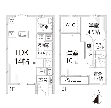 野里駅 徒歩14分 1-2階の物件間取画像